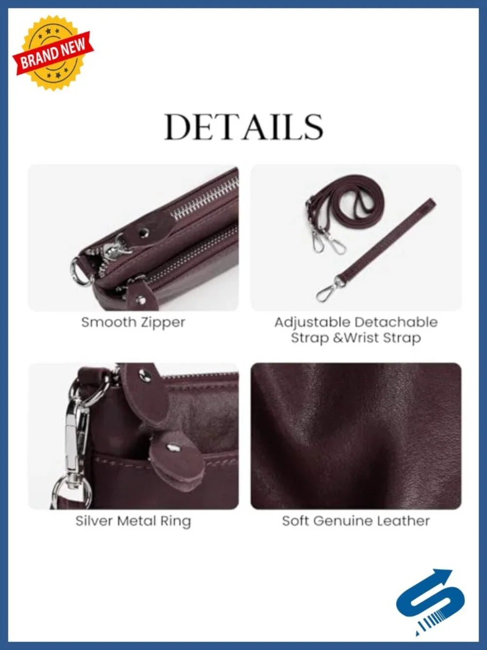 Genuine Leather RFID Blocking Wristlet Clutch Crossbody Wallet with 2 Straps